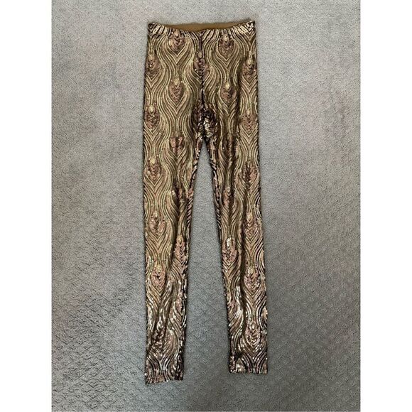 Gianni Bini Gold Silver Sequins Part Pants Leggings XS - Picture 2 of 6